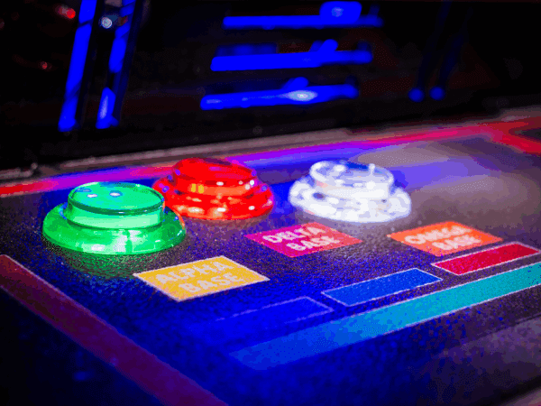 Missile Command Recharged arcade control panel, buttons